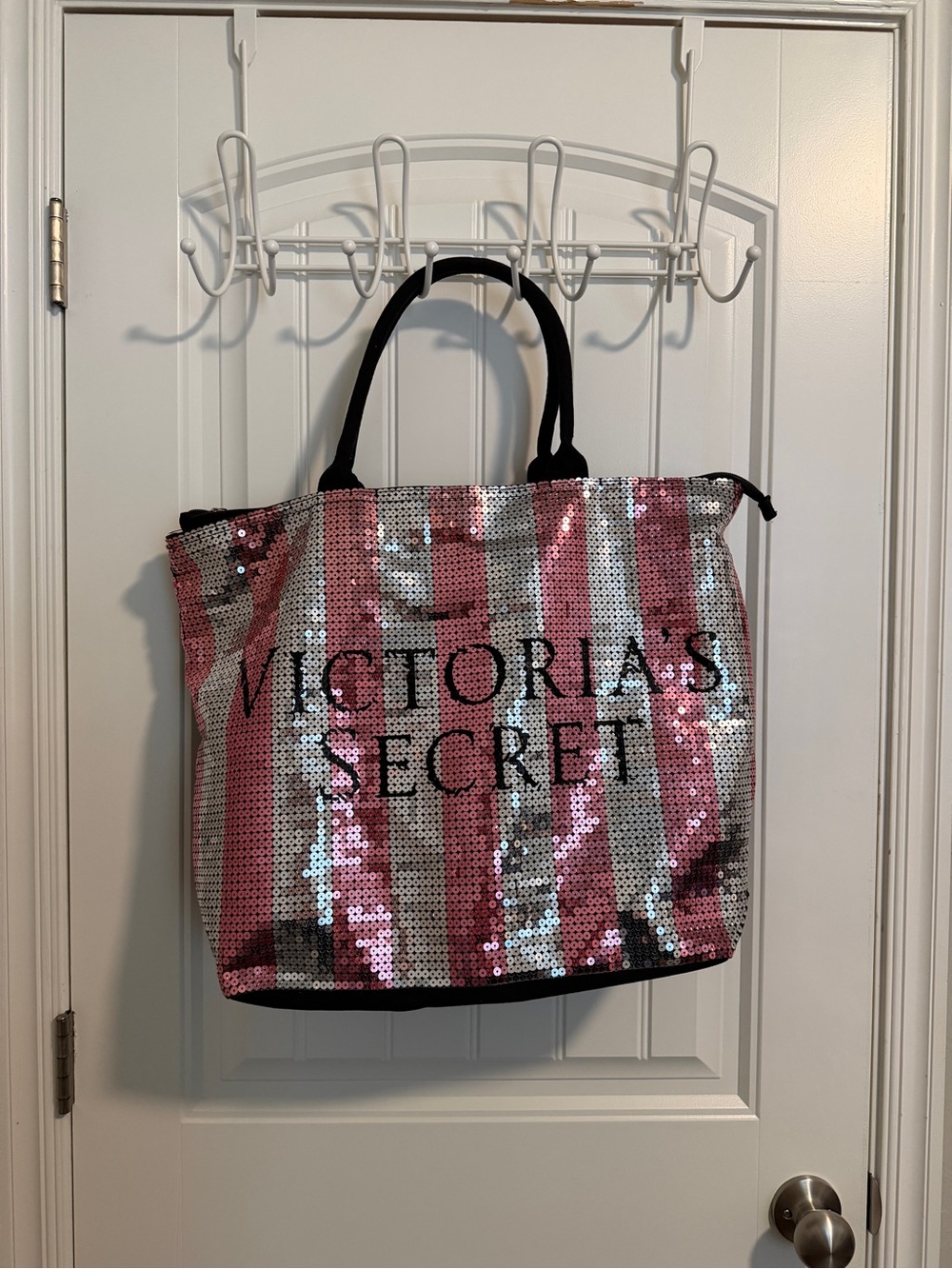 Victoria's Secret Pink and Silver Sequin weekender travel tote bag